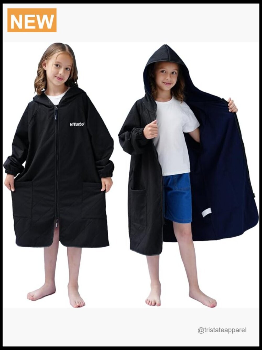 Kids Waterproof Swim Parka Poncho Quick-Dry Towel Lining Hooded 7-12 Yrs